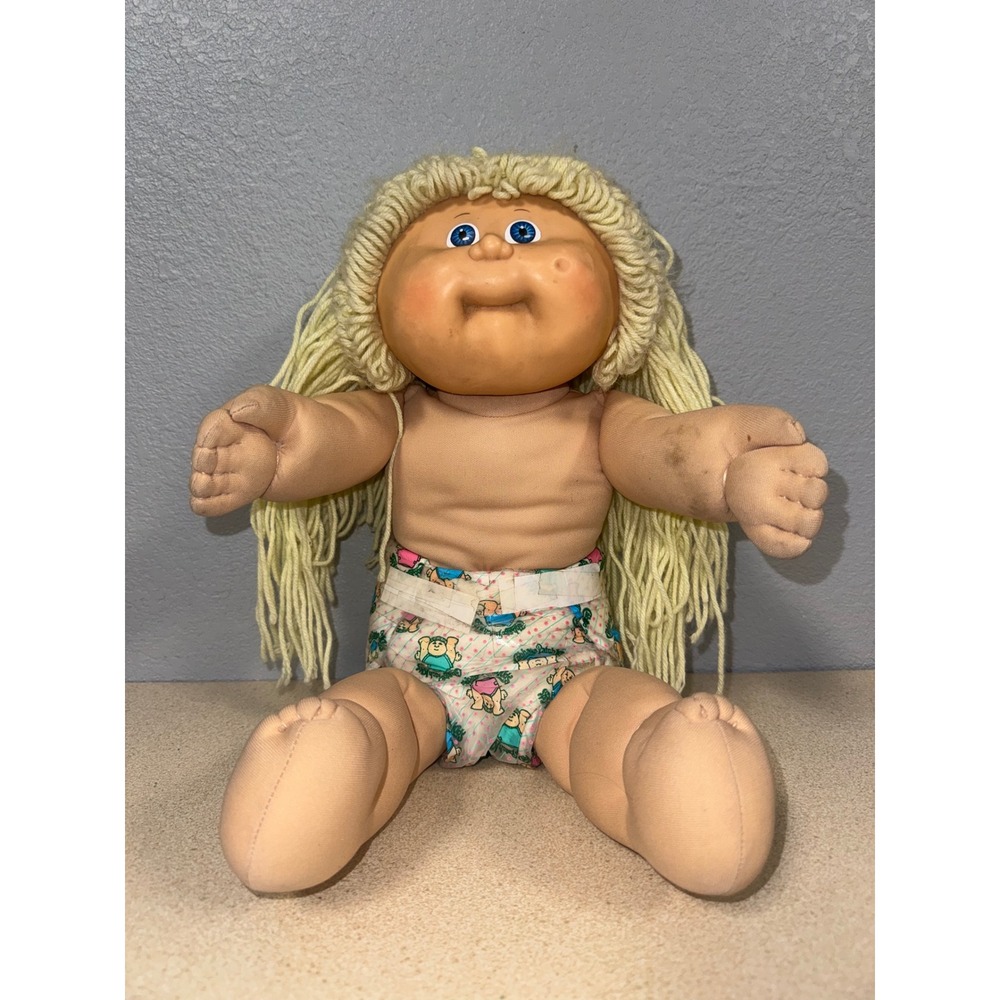 Vintage‎ 1978-1982 Cabbage Patch Kids Doll Blonde Yarn Hair Blue Eyes Diaper